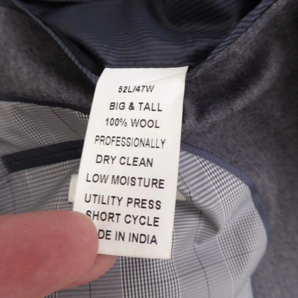 Jos A Bank Mens Sport Coat Gray 1905 Tailored Fit 100% Wool Big & Tall 52L